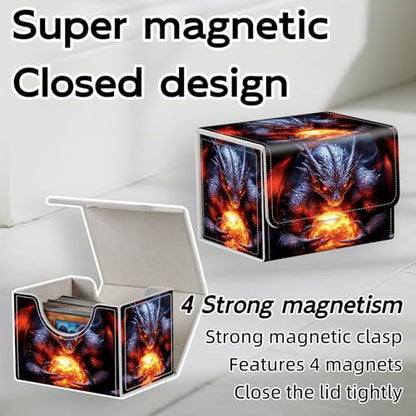 Trading Card Storage Box, Holds 100+ for MTG Cards, Premium PU Leather with Magnetic Closure, Dragon Holding Fiery Sphere Durable Deck Box for Magic the Gathering, Trading Card Games - color: Dragon Holding Fiery Sphere
