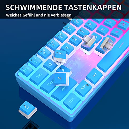 DGG 60% Wired Gaming Keyboard, Pudding Keycaps with Translucent Layer, RGB Backlit Ultra-Compact Small Keyboard, Waterproof Mini Compact 61 Keys Keyboard for PC/Mac Gamer, Typist, Travel, Blue - color: Blue