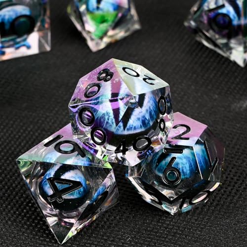 Electroplated Resin Dice Set, Resin Edge Sharp for Dungeons & Dragons RPG, MTG Board Games with Gift Box(Electroplating Blue Longan) - color: Electroplating Blue Longan