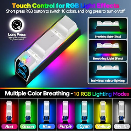 Controller Charger Station Compatible with Play 5 Faceplates Edge & Dual Controller, 9 Lightings P 5 Accessories Charging Station, P 5 Dock Stand with LED Indicator & On-Off Switch, White & Black for PlayStation Consoles - color: White & Black