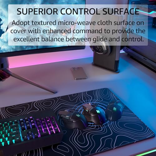 KTRIO Large Gaming Mouse Pad, Desk Mat, 31.5 x 11.8 in, Black Topographic, XL - color: Black Topographic, size: 31.5l X 11.8w Inches
