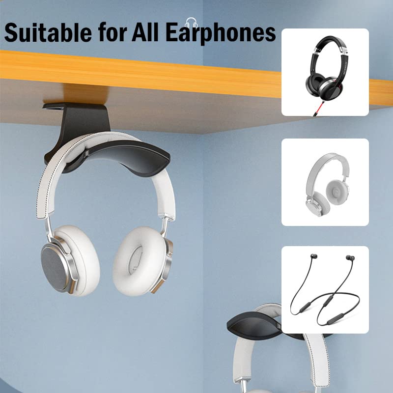 2-Pack Never Fall Headphone Hook Hanger Wall Mount Headset Holder | Stand fixted with screws for airpods max sennheiser sony bose beats akg - color: Black Z(2 Pack)