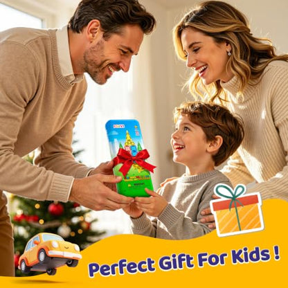 Mini Magnetic Tiles Travel Set with Car, Magnetic Toys for Toddlers | Magnetic Blocks for Kids Ages 3+, Portable Travel Kids Toys with Metal Storage Box, Christmas Birthdays Gifts for Boys Girls