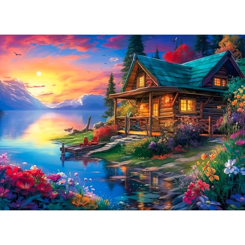 Lakeside Chalet Puzzles for Adults 1000 Piece, Jigsaw Puzzles for Adults, Adult Challenging Game Toys, Impossible Puzzle, Family Decoration Puzzle - color: Lakeside Chalet