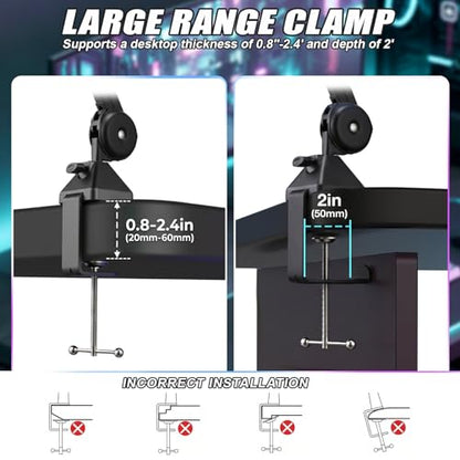 Microphone Boom Arm, 360° Rotatable Mic Arm Stand, Adjustable Height Overhead Mic Holder with Desk Clamp, Cable Channels, 3/8" to 5/8" Threads for Podcast Streaming Gaming Studio Recording