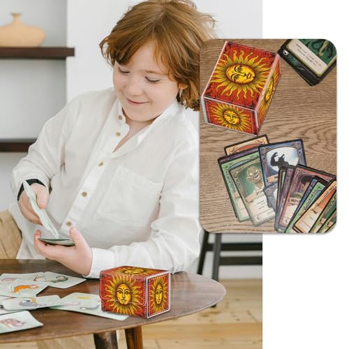 Strong Magnet Card Case Deck Box Mtg Card Box Playing Card Box Magic Deck Box Tcg Up to 200 Cards Creative Pattern Trading Card Storage Box for Collectible Card Games, Sun Face Red Tarot - color: Sun Face Red Tarot