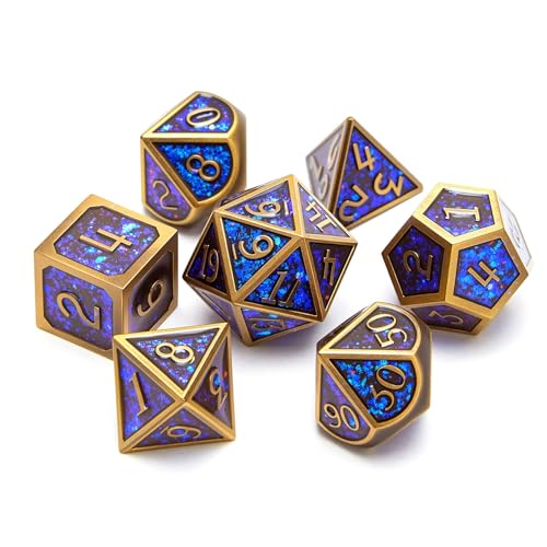 Metal dice Set D&D, 7-Piece Polyhedron DND D20 D12 D10 D8 D6 D4 Dungeons and Dragons Dice Set, Suitable for RPG Game DND dice Set (Bronze + Blue Powder) - color: Sxf-blue Copper