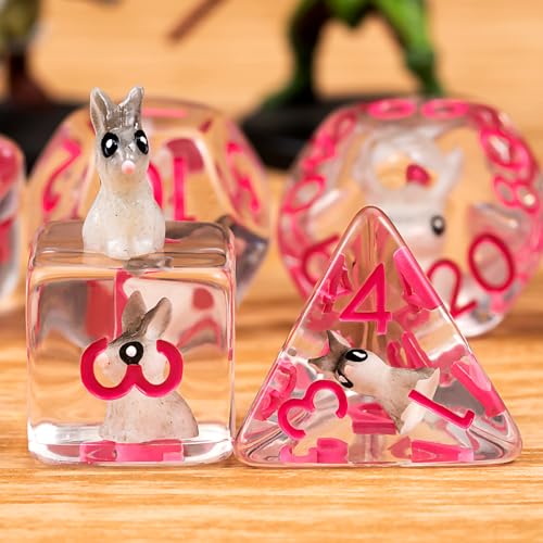 Bunny DND Animal Resin D&D Dice Set, 7pcs Polyhedral Dice (D4, D6, D8, D10, D12, D20, D%) for Dungeons and Dragons, RPG, MTG, Role Playing Games - color: Bunny
