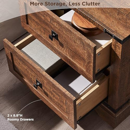 T4TREAM 24" Farmhouse Nightstand with Charging Station, Reclaimed Barnwood | End Table, 2 Large Storage Drawers, Rustic Wood Sofa Bedside Table, Bedroom, Living Room - color: Reclaimed Barnwood, size: 24"W*15.75"D*24"H