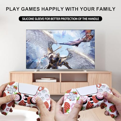 Strawberry Silicone Cover for PS5 Controller - Anti-Slip Protective Skin Grip with 2 Thumb Caps | Cute Pink Kawaii Gaming Accessory (Soft Touch, Washable) - color: Pink Strawberry