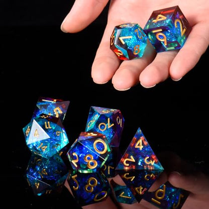 DND Dice Set, 7 Pcs Sharp Edge D&D Dice Polyhedral Resin Dice for Dungeons and Dragons RPG MTG Role Playing Table Games - color: Blue-3