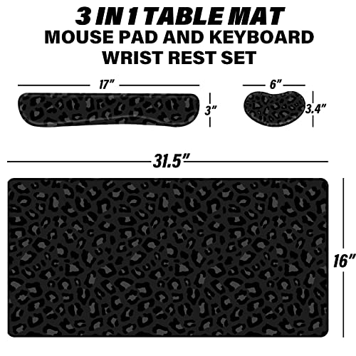 3Pcs Large Gaming Mouse Pad Desk Mat,Keyboard Mouse Wrist Rest Support Set,Extended Laptop Mouse Pad Memory Foam Non-Slip Base for Gamer Home Office(31.5x15.7in)-Black Leopard Cheetah - color: B4-Black Leopard Cheetah