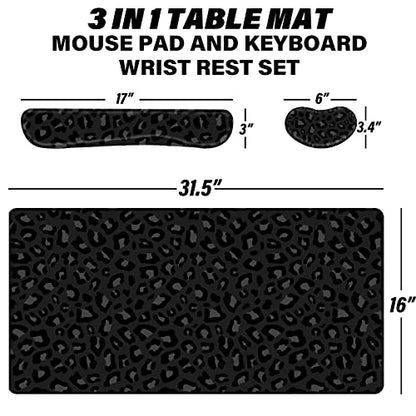 3Pcs Large Gaming Mouse Pad Desk Mat,Keyboard Mouse Wrist Rest Support Set,Extended Laptop Mouse Pad Memory Foam Non-Slip Base for Gamer Home Office(31.5x15.7in)-Black Leopard Cheetah - color: B4-Black Leopard Cheetah