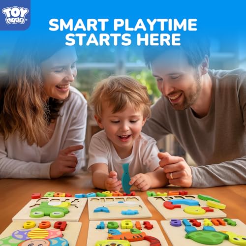 TOY Life Toddler Puzzles Ages 2-4, 6 Animals with Spelling Wooden Puzzles for Toddlers 3-5, Montessori Toys Gifts for 1 2 3 Years Old Boys Girls, Birthday Gifts Educational Learning Toys for Kids - style: Animals with Spelling 6PCS