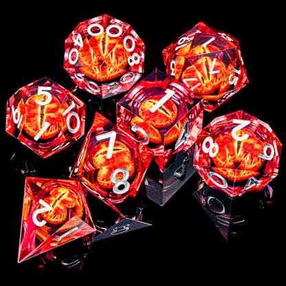 ARUOHHA DND Resin Dice Gazes Eye Dice Silver Red Liquid Core Flaming RPG Sharp Edged Dice Set with Gift Box, Polyhedral D and D Dice Set Compatible with Dungeons Dragons Role Playing Game D20 D6 - color: Sl01-red Silver