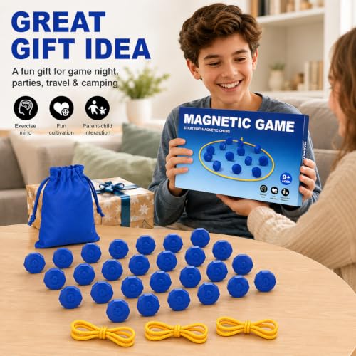 Magnetic Chess Game with 24 Full-Size Stones, Magnet Game with 3 String & Portable Storage Bag, Strategy Board Game for Family Game Night, Indoor Outdoor Use for Kids Adults