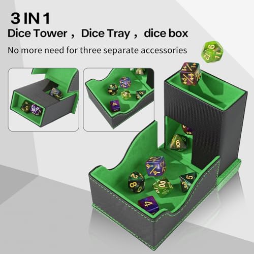 Dice Roller Tower, Premium DND Magnetic Dice Tray, Foldable PU Leather Dice Tower RPG Gifts for Dungeons and Dragons MTG Dm & Player Black/Green - color: Black/Green