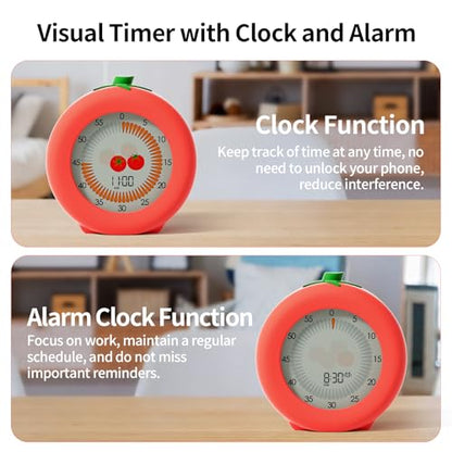 Tomato Kids Visual Timer for Classroom, Office and Meetings | 299 Minute, Cute Pomodoro Countdown Timer with Pause Function, Clock and Alarm, Kitchen Cooking Helper
