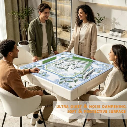 UTELKA Hydrangea Mahjong Mat, Blue Mahjong Mat with Rules 31.5 Inch | Flroal Mahjong Mat, Summer Rubber Mahjong Mats Table Cover, Blue and White Mahjong Game Pad, Mahjong Accessories Supplies - color: Blue Flroal Hydrangea