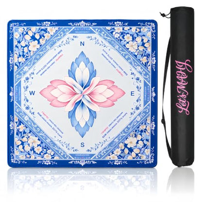 Mahjong Mat 31.5x31.5 Inch, Non-Slip Rubber 3mm American Mahjong Mat with Rules, Blossom Lotus Hand-Painted Look Noise Reducing Game Neoprene Mat for Table (Elegant Lotus) - color: Elegant Lotus
