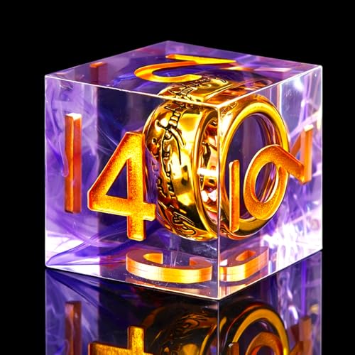 Ring DND Dice Set Sharp Edge Resin Dice,Golden Ring Inclusion Suitable for Lord of the Ring D&D Dice RPG Role Playing Games Suitable for Dungeons and Dragons Polyhedral Dice Set（Purple） - color: Purple
