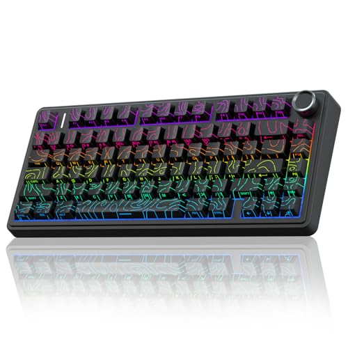 AULA F75 Pro Wireless Mechanical Keyboard with Knob,75% Hot Swappable Custom Gaming Keyboards,RGB Backlit,Pre-lubed Switches,Side Printed PBT Keycaps Creamy Sounding Computer Keyboard, Line Black - color: F75 Pro-Line Black