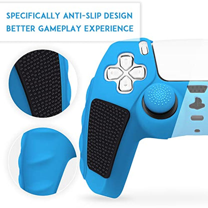 SIKEMAY Anti-Slip PS5 Controller Skin, Soft Thicken Non-Slip Studded Silicone Gel Grip Protective Cover Case for PlayStation 5 Controller Grip, 2 Pack with 8 x Thumb Grip Caps - color: Starlight Blue-Black