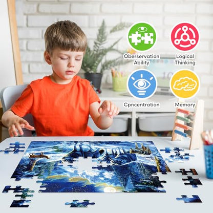Jeacirio 100 Piece Jigsaw Puzzle for Kids Ages 6-8 8-10, Wolf Family in Snowy Mountain Forest, Educational Animal Puzzle, Screen-Free for Boys Girls - size: Wolf Puzzles