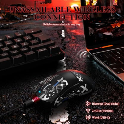 MAMBASNAKE Attack Shark V3 PRO 62g Superlight Wireless Gaming Mouse,RGB Charging Dock,BK52820 Tri-Mode BT/2.4G Wireless/Wired Mouse with Grip Tape,25000DPI,5 Programmable Buttons for Pc/Mac,Black PRO - color: Black&Stickers