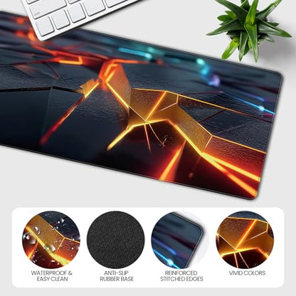 Large Gaming Mouse Pad, Abstract Geometric Orange and Blue Pattern, Extended 35.4 x 15.7 Inches, Non-Slip Rubber Base, Stitched Edges, XXL Desk Mat - color: With Abstract Geometric Design