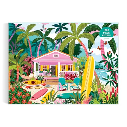 Galison - Surfside Bungalow 1000 Piece Jigsaw Puzzle for Adults | Illustration by Julia Cornelius, Beach, Costal, Ocean, Summer, Challenging, Recycled Paper, No Dust, Finished Size 27" x 20"