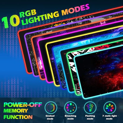 ToLuLu RGB Wireless Charging Gaming Mouse Pad, 7.5/10/15W 10 Light Modes LED Mouse Pad Computer Keyboard Mat Mousepad, 800x300x4MM Extended Large Desk Pad Desk Mat for Gamer, Red Blue Galaxy - color: Red Blue Galaxy