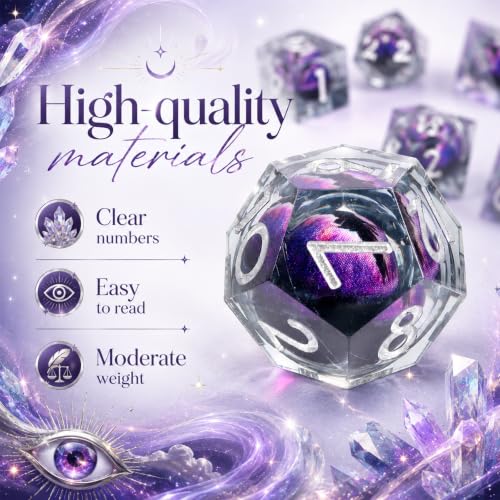 Metal Dice Set for DND - 7pcs with Gift Box, Perfect D&D Gift (Black-Purple) - color: Black-purple