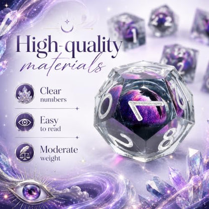 Metal Dice Set for DND - 7pcs with Gift Box, Perfect D&D Gift (Black-Purple) - color: Black-purple