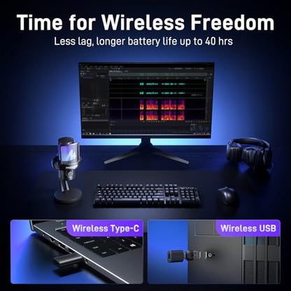 MAONO Wireless Microphone for PC,Gaming Streaming Condenser Mic with Software AI Voice Change,3-Level Noise Cancellation,Custom EQ,Gain Control USB Mic for Podcast Recording (DM40-Black) | Condenser Computer Mic with Noise Reduction/One-Click Mute/EQ/RGB/