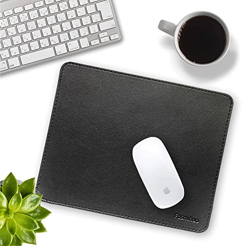 Leather Mouse Pad - Wood Mouse Pad, Double Side Mouse Pad with Stitched Edge, Waterproof Ultra Thin Mouse Pad for Computers, Laptop, Office & Home, 10.2 x 8.3 Inch, 1 Pack (Black) - color: Black
