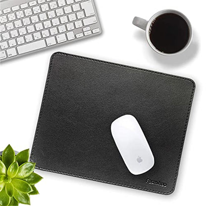 Leather Mouse Pad - Wood Mouse Pad, Double Side Mouse Pad with Stitched Edge, Waterproof Ultra Thin Mouse Pad for Computers, Laptop, Office & Home, 10.2 x 8.3 Inch, 1 Pack (Black) - color: Black