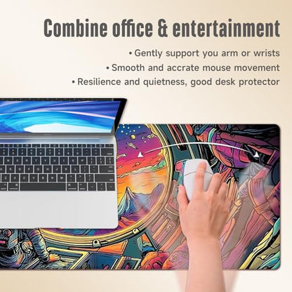 Extended Gaming Mouse Pad, Large Mouse Mat 3 mm Nature Rubber Base Mousepad with Stitched Edges, Non-Slip Desk Mat for Office Home Great Gift 31.5x11.8 Inch (Astronaut 3) - color: Astronaut 3
