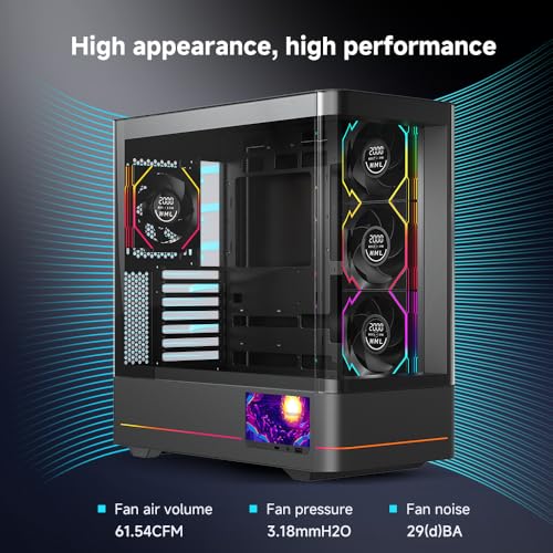 JM V4 120mm Case Fan|Computer Cooling PC ARGB CPU Cooler Daisy Chain Fan|Three-Mode Digital Display|Infinity Mirror Design|600-2100 4Pin PWM Contro(Black Forward 3-Pack) - color: Black Forward 3-Pack
