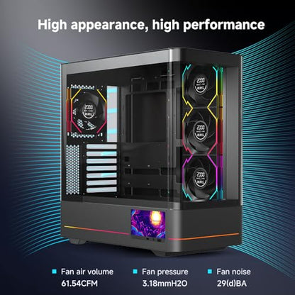 JM V4 120mm Case Fan|Computer Cooling PC ARGB CPU Cooler Daisy Chain Fan|Three-Mode Digital Display|Infinity Mirror Design|600-2100 4Pin PWM Contro(Black Forward 3-Pack) - color: Black Forward 3-Pack