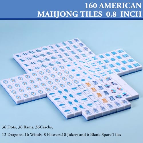 Soulchen Mini American Mahjong Tile Set Include 160 0.8 Inch Mahjong Tiles 2 Dice 4 Wooden Rulers 1 Accessory Bag 4 Beginner Rule Cards (Chinoiserie) - style: Chinoiserie