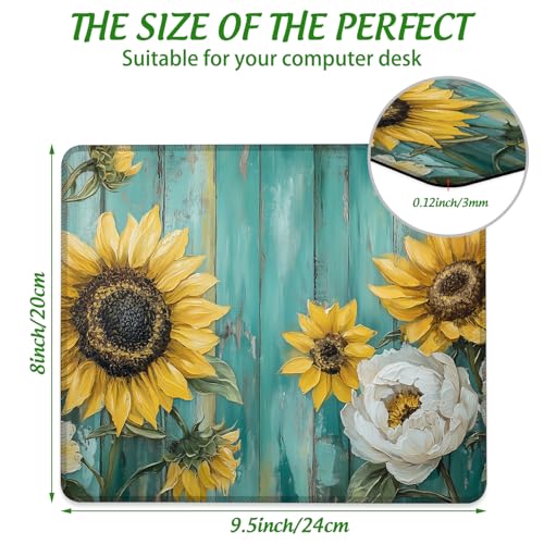 Sunflowers and Peonies Mouse Pad Square Mouse Mat Non-Slip Rubber Base Mousepad with Stitched Edge, Portable MousePads for Desk Computers Laptop Office, 9.5x8 Inches - color: Sunflowers and Peonies
