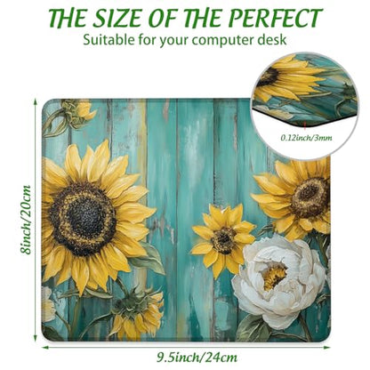 Sunflowers and Peonies Mouse Pad Square Mouse Mat Non-Slip Rubber Base Mousepad with Stitched Edge, Portable MousePads for Desk Computers Laptop Office, 9.5x8 Inches - color: Sunflowers and Peonies