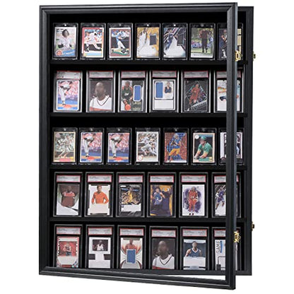 KCRasan 35 Graded Sports Card Display Frame -Card Display Case Lockable | Trading Card Collector Wall Display Holder for Basketball Football Hockey Cards, UV Protection Acrylic,Black