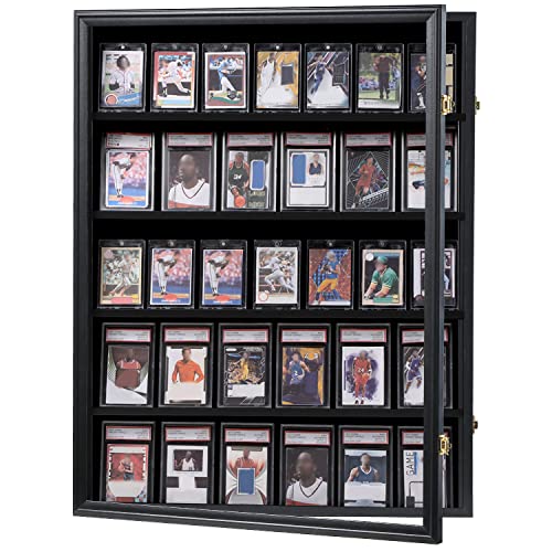 KCRasan 35 Graded Sports Card Display Frame -Card Display Case Lockable | Trading Card Collector Wall Display Holder for Basketball Football Hockey Cards, UV Protection Acrylic,Black