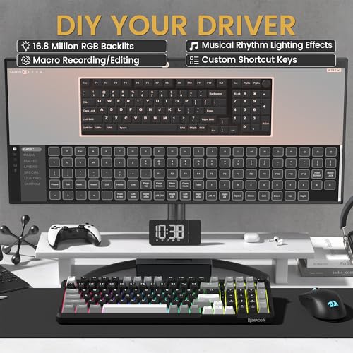 Redragon K742 Wireless Mechanical Gaming Keyboard with Knob for PC Computer | Bluetooth 5.0/2.4GHz/USB C Wireless Creamy Keyboard with Number Pad, RGB Backlits, Hot-Swappable with Linear Switches (Black) - color: Black