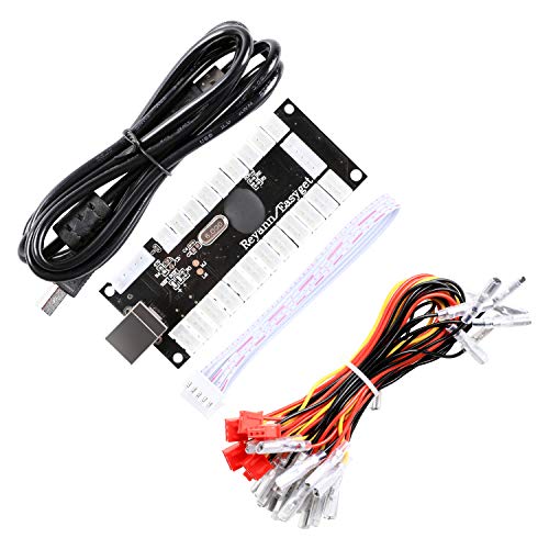 LED Arcade DIY Parts 2x Zero Delay USB Encoder + 2x 8 Way Joystick + 20x LED Illuminated Push Buttons for Mame Jamma Arcade Project Red + Blue Kits