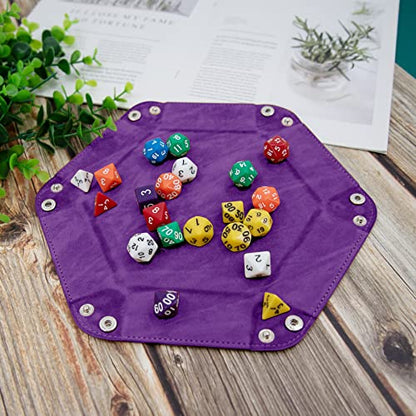 SIQUK 2 Pieces Dice Tray PU Leather Dice Folding Hexagon Tray Dice Holder for Dice Games Like RPG, DND and Other Table Games (Violet, Sky Blue) - color: Violet and Sky Blue