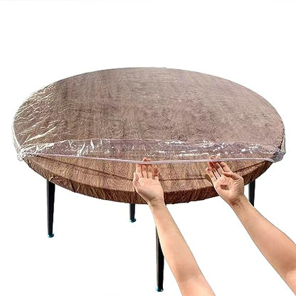 LIBERECOO Clear Round Fitted Vinyl Tablecloth with Elastic Edge - Heavy Duty 0.15mm PVC Waterproof Table Cover Protector - Fits 33-35" Diameter Tables - size: 35" (Round)