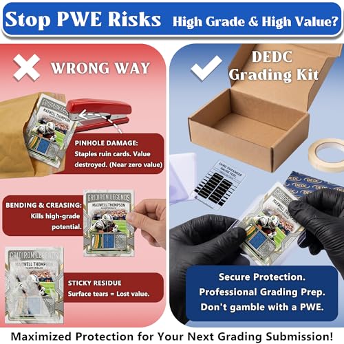 DEDC Card Grading Submission Kit Shipping Mailing Kit for CGC with Paper Tape, Gloves, Gauge Tool 25 Semi Rigid Card Holders 50 Card Sleeves 100 Thick Card Sleeves 1 Wiping Cloth (1-Set- CGC) - size: 1-set- CGC